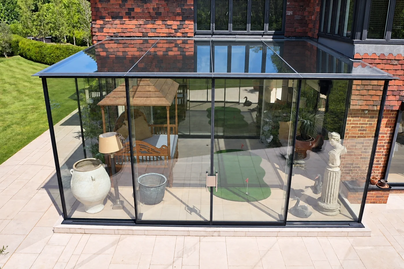 Elevated view of the Southcroft glass roof and glazed walls, digitally enhanced photograph